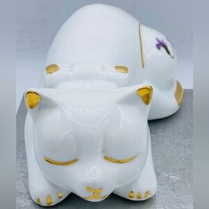 Vintage Formalities Sleeping Cat Figurine Violet Floral Porcelain Baum Brothers